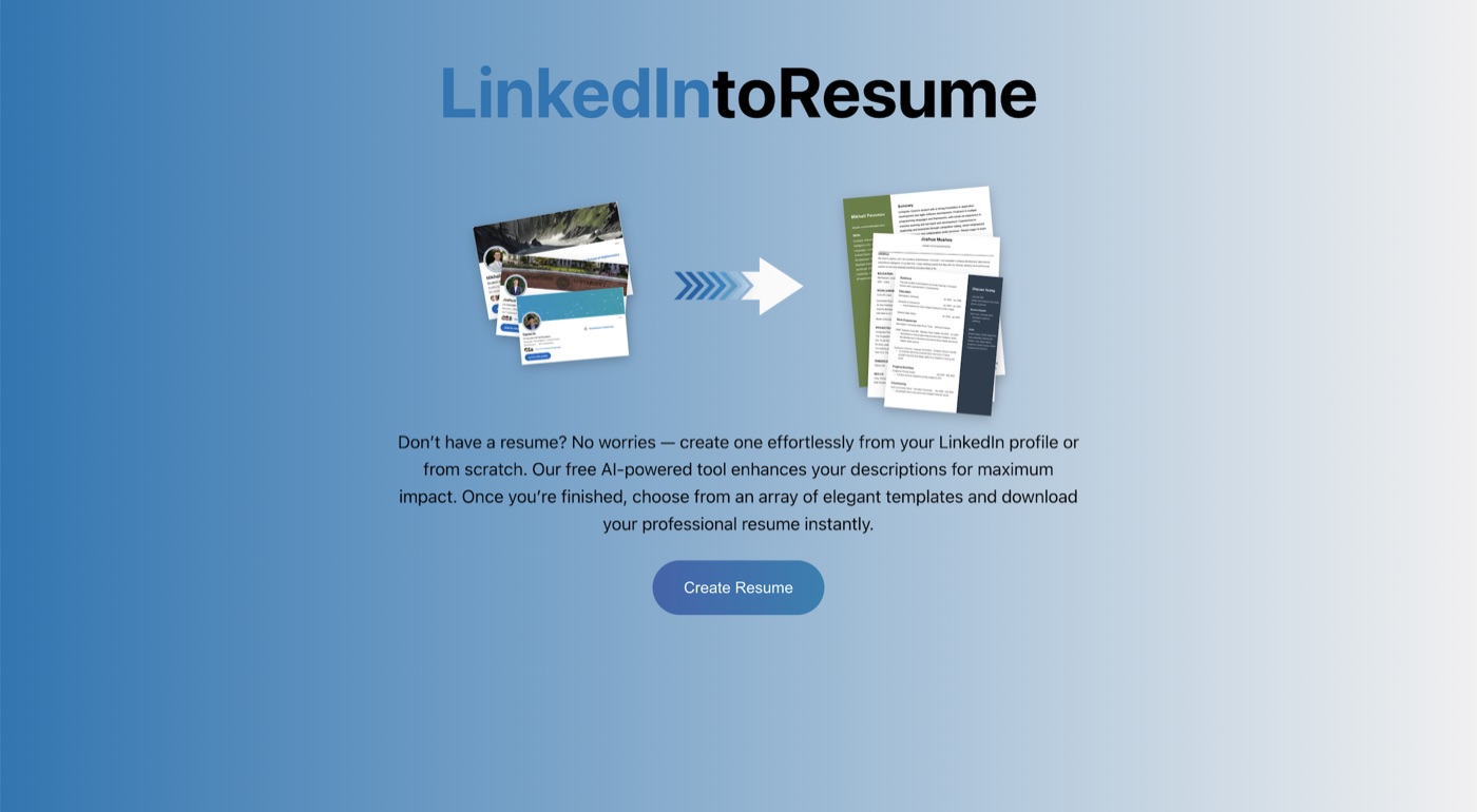 LinkedIntoResume landing page